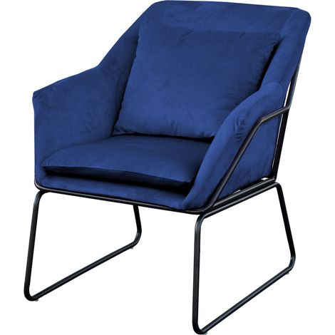 SVITA JOSIE Loungesessel gepolstert mit Armlehne Metallgestell Samtbezug Blau