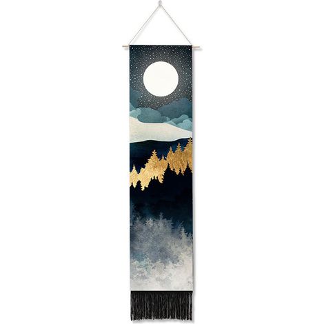 1 Set Schmaler Wandteppich, langer Wandbehang, Landschaftsmalerei, Naturlandschaft, Wandteppich für Schlafzimmer, vertikaler Wandteppich