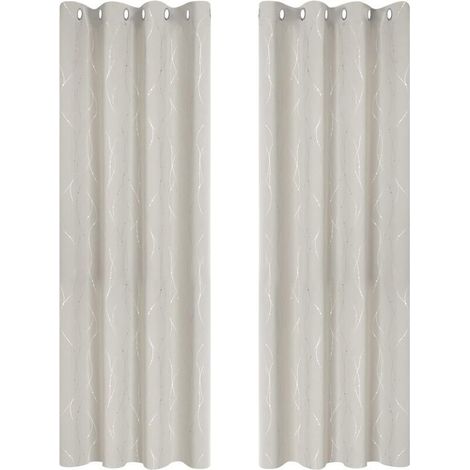 Lot de 2 Rideau Opaque Occultants Isolants Rideau Thermique Anti Froid 140x245cm à Oeillets Imprimé Lignes et Points Argentés Beige Clair (1/4)