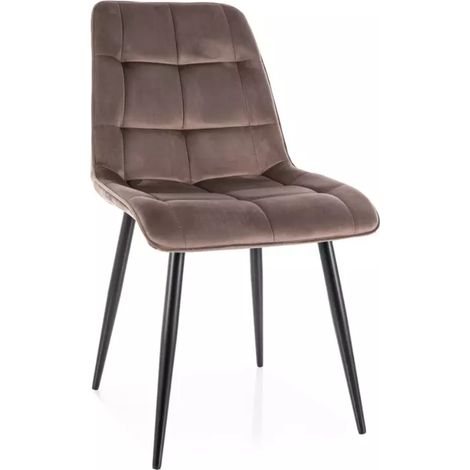 Chaise velours cappuccino et pieds métal noir mat assise élégante HARRIET (1/5)