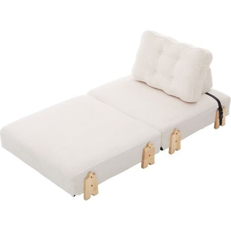 Sofá cama plegable compacto de 1 plaza de pana con patas de madera beige (1/5)
