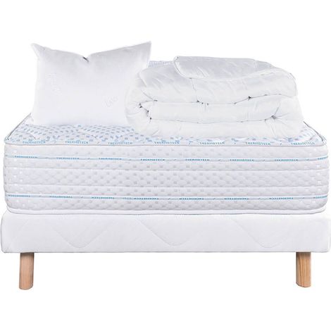 THELIO - Pack Matelas + Sommier Tapissier Blanc 90x190 cm + 1 Oreiller + 1 Couette (1/5)