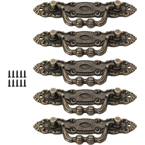5 Pièces Poignee Tiroir Ancienne Zinc, Poignées De Tiroirs Vintage, Poignées de Tiroir Vintage En Bronze Classique, Utilisé Dans la Porte d'Armoires, Tiroir, Avec Vis (1/5)