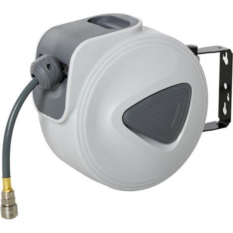 Enrouleur de tuyau à air comprimé - tuyau : 10 m + 0,9 m - Ø intérieur 3/8" (9,5 mm), 1/4" (6,35 mm) BSPT - dévidoir automatique pour tuyau d'air rétractable gris (1/5)