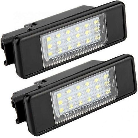 Lot de 2 lampes LED à 18 perles de 18 LED pour plaque d'immatriculation, compatibles avec Citroën C2, C3, C4, C5, C6 et DS3, ainsi qu'avec Peugeot 106, 207, 307, 308, 406, 407, 508, 1007 et 3008. (1/5)