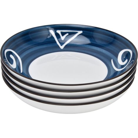 4-teiliges japanisches Schüsselset (18 cm), japanischer Stil, blau-weißes Muster, lebendige Farben, gesund, umweltfreundlich, vielseitig verwendbar, Keramikschüssel (1/5)