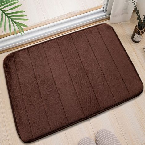 Couleur café, 4060cm, base en PVC de 1,0 cm avec polaire corail. Tapis de sol en polaire corail, couleur unie, facile à nettoyer, tapis de salle de bain, tapis de toilette, résistant à l'usure, absor (1/4)