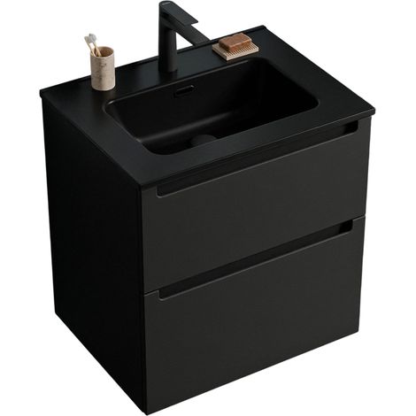 Waschtischunterschrank Bernstein VIREO 60cm mit Waschbecken Schwarz Badmöbel: Schwarz matt (1/5)