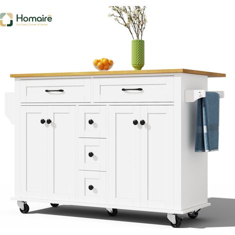 Küchenwagen aus MDF weiß mit Rollen und Stauraum 140 x 65 x 89 cm HOMAIRE (1/5)