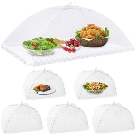 6pcs Cloche Alimentaire Pliable Anti-mouche Couvercle de Nourriture en Maille Tente Parapluie Anti-insectes Protection pour BBQ Pique-nique Aliments,1 Large (100x60cm) & 5 Standard (1/4)