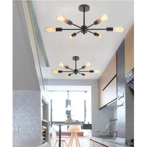 Yowei 2pcs Retro Lustre Suspension Industriel Salon Noir E27 Plafonnier Vintage en Métal Designe Edison,6lampes (1/4)