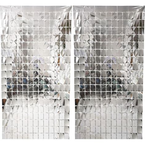 2 Rideau paillettes, aluminium franges, brillant argent, 100x200 cm, mariage anniversaire fête