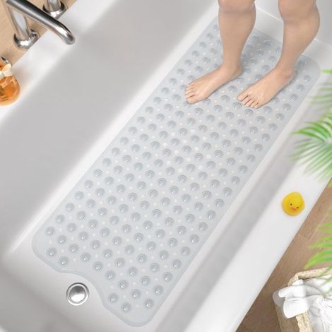 Alfombrilla antideslizante, 100 x 40 cm, alfombrilla ducha antideslizante extralarga, resistente moho lavable máquina, libre BPA, transparente (1/5)