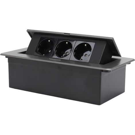 Prise électrique EU 3 Prises Multiprise Encastrable Ignifuge Étanche 250V Gris Foncé (1/5)
