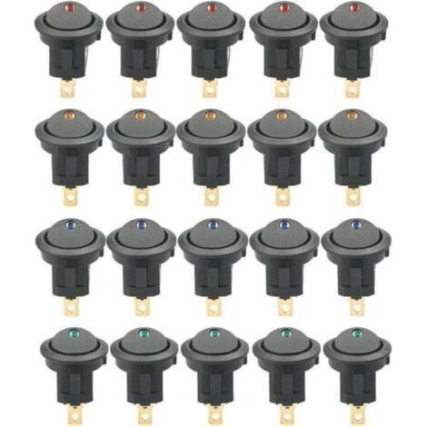 20 pièces DC 12V 20A interrupteur à bascule rond lumière LED interrupteur à bascule commande marche-arrêt interrupteur SPST pour voiture camion ATV UTV (20 pièces) (1/5)