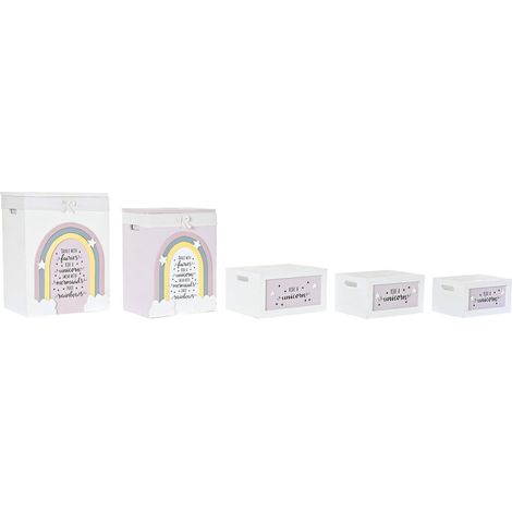 DKD Home Decor Cesti Ensemble 5 Paniers Jaune Blanc Gris Rose (1/5)