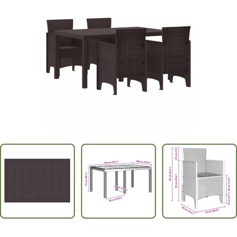 Mobilier extérieur - Ensemble de salle à manger pour jardin 5 pcs Marron Rattan Polt (1/5)