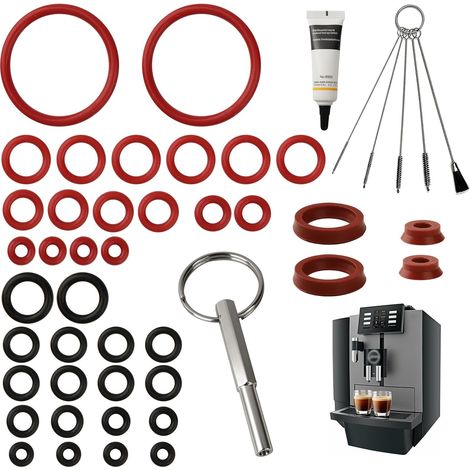 Lot de 47 joints toriques avec clé à tête ovale - Compatible avec Jura Krups AEG - Kit d'entretien de joint avec 10 g de graisse silicone + 5 brosses de nettoyage - Pièces de rechange pour (1/5)