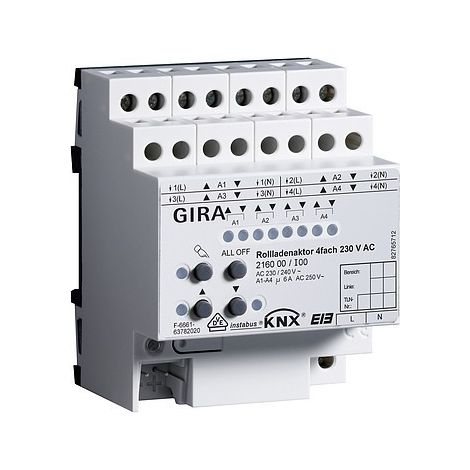 Gira Actionneur de volet roulant 4f AC 230 V manuel KNX REG [216000], 2160 00
