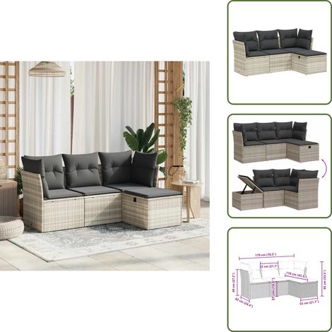 The Living Store 4-tlg. Garten-Sofagarnitur mit Kissen Hellgrau Poly Rattan - Gartensessel (1/5)