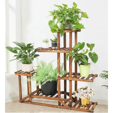 UNHO Scaffale porta piante in Legno di pino da interno Portavasi per orchidee da esterno 6 Ripiani Verticali da Giardino 95x25x96cm (1/5)