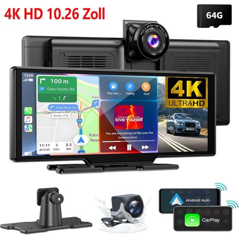 Caméra embarquée 4K HD avec système de navigation GPS et compatible CarPlay (1/5)