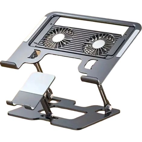 Support Laptop Avec Ventilateurs - Support Acier Carbone - Hauteur Et Inclinaison Réglables - Compatible 11 À 17 Pouces - Pour Bureau Et Maison - 1 Pièce (1/5)