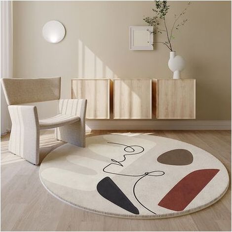Grand tapis rond pour salon - Design moderne - Pour intérieur et extérieur - 50 cm - Motif rayé - Géométrie - En peluche courte - Décoration pour chambre d'enfant - Rond (1/2)