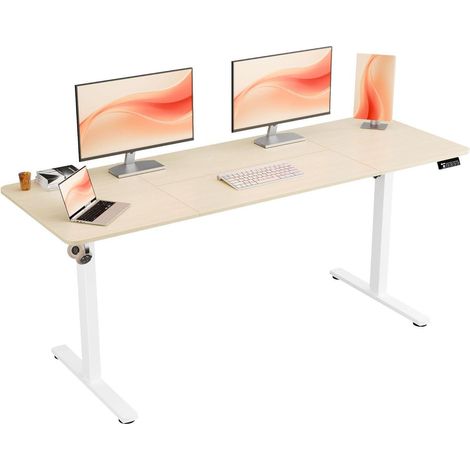 Elektrischer höhenverstellbarer Schreibtisch 170x60cm Weiß Gestell Eiche Tischplatte (1/5)