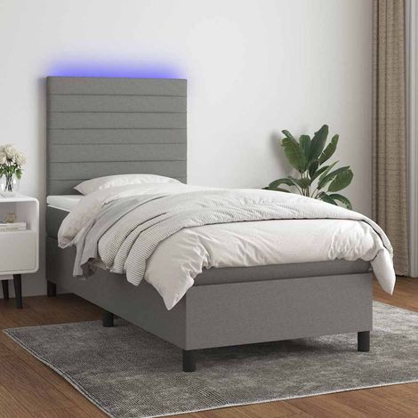 Cama box spring colchón y luces LED tela gris oscuro 80x200 cm (1/5)