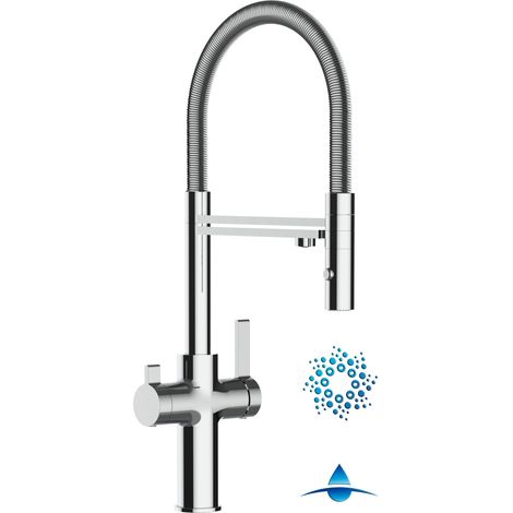 Robinet de Cuisine Mitigeur 4 Voies chromé pour système de carbonatation et filtration/purification d'eau bec chromé orientable et douchette 2 jets détachable FC VIZIO (1/5)