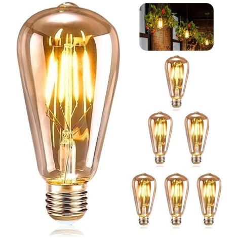 6 Pièces Ampoule E27 Vintage, LED ST64 Lampe Décorative Rétro Edison Vintage, 4W Filament Blanc Chaud pour Restaurant Café Bar Ampoules (1/5)