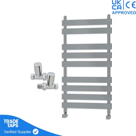 Designer Marvella Chrome Flat Panel Towel Radiator Heated Ladder Rail - 950 x 500mm - Straight Manual Round Valve Pair (1/3)