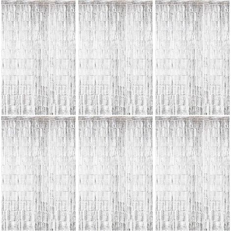 Rideau Frange - Toile De Fond Métallique Argentée 100 x 200 cm - Pour Décoration Fête Anniversaire Mariage - 6 Pièces (1/5)