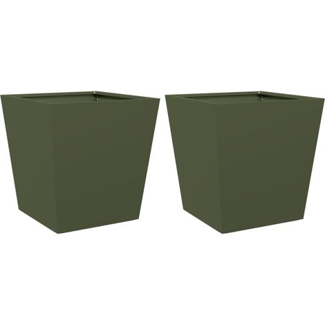 Vaso per fioriera aiuola rialzata piante fiori giardino terrazze set da 2 oliva 40 x 40 x 40 cm verde acciaio 020039083