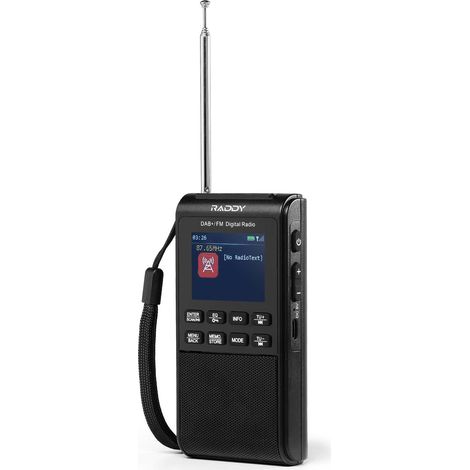 Radio DAB FM portable, radio de poche, avec haut-parleur BT 5.3, 5 W, écran 2", batterie USB-C et 1200 mAh, réveil, lecture TF/USB, balayage automatique, prise casque - Noir (1/5)