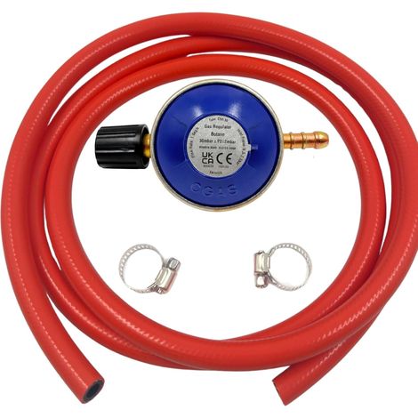 Regulador de Gas Butano 30mbar con Manguera de 2m y Clips, para Cilindros 901 904 907, Control de Grifo, Camping, Barbacoa, Caravana (1/5)