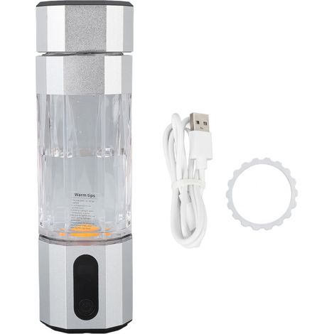 Wasserstoffflasche mit farbigen Lichtern, Platin-Titan-Elektrode, 2 Geschwindigkeitsstufen, 2 Konzentrationen, auslaufsicher, tragbarer Wasserstoffgenerator, Silber