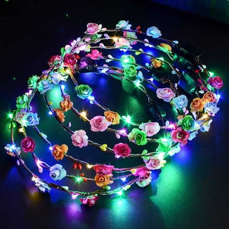 Couronne Florale LED - 10 Fleurs Lumineuses avec Batterie Intégrée CR3032 - Pour Fêtes, Mariages, Noël, Festivals et Séances Photo - 1 Pièce (1/5)