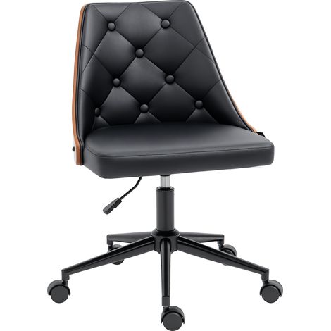 Sedia da ufficio con altezza e inclinazione regolabili per camera da letto e ufficio, 53x62x77-87 cm, nera e in legno.