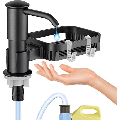 Distributeur Liquide Vaisselle, Distributeur de Savon Vaisselle avec Porte-éponge, Pompe rotative à 360° avec Tube d'extension de 1m