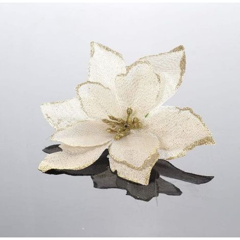 Set di 12 fiori artificiali glitterati per albero di Natale, color oro, 13 cm (1/4)
