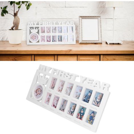 Neugeborenen-Fotorahmen-Kollektion, Erinnerungs-Fotorahmen-Kollektion für Babys, Bilderrahmen für die Wachstumskurve von Babys im Alter von 12 Monaten, weiß (1/5)