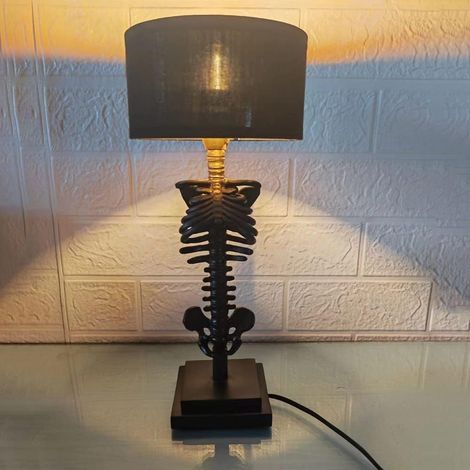 JSSEVN - Lámpara gótica de Halloween para decoración del hogar, lámpara de mesa con esqueleto, lámpara gótica negra (1/5)