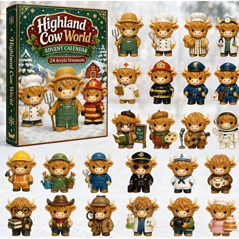 Highland Cow Advent Calendar - Countryside Christmas Harvest Theme Highland Cow Blind Box Calendar - Style A - 3D