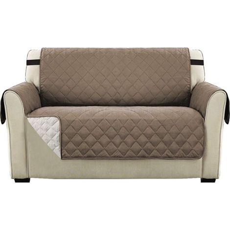 Housse Réversible Double Face Pour Canapé Matelassé, Luxury Extra, Doux, À L'eau Avec Sangles De Fixation Élastiques,(Canapé 2 Places, Taupe) (1/5)