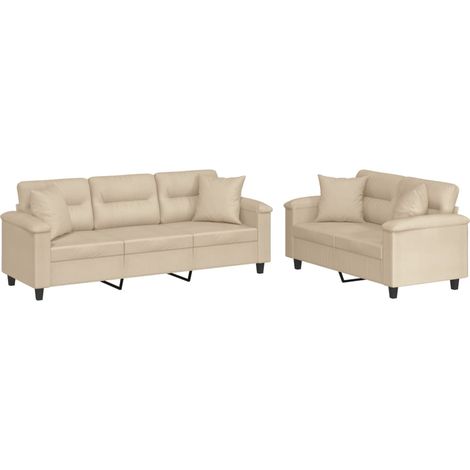 Maison Exclusive - Ensemble de canapés 2 pcs avec coussins Crème Tissu microfibre