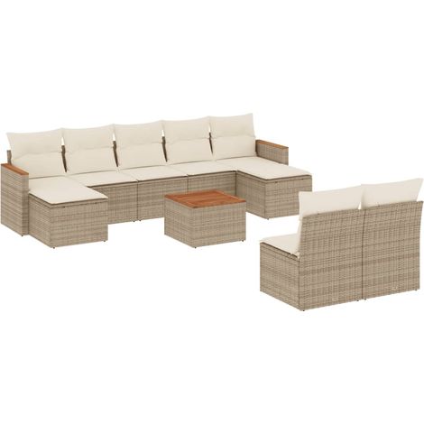 Maison Exclusive - Set Divano da Giardino 10 pz con Cuscini Beige in Polyrattan (1/5)
