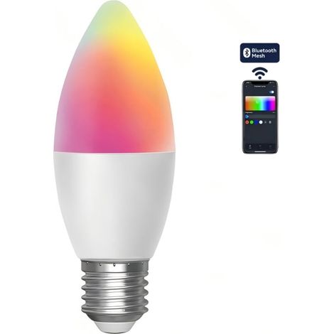 Aigostar Ampoule Bougie LED Connectée Bluetooth Mesh C37 E27 4,9W RGB+CCT Idéale pour Décoration Intérieure Ambiance Chaleureuse