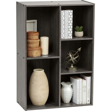 Meuble de Rangement en Bois, bibliothèque 60 cm de largeur, à Cube, Étagère 5 Compartiments, Modulaire, Polyvalent, Gris, Ouvert, Salon, Bureau, Chambre, Livres, Assemblage Facile (1/5)